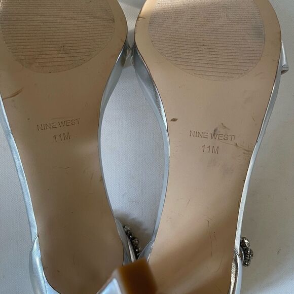 Nine West Engaged silver ankle strap platform sandals with Rhinestones … - Picture 12 of 16